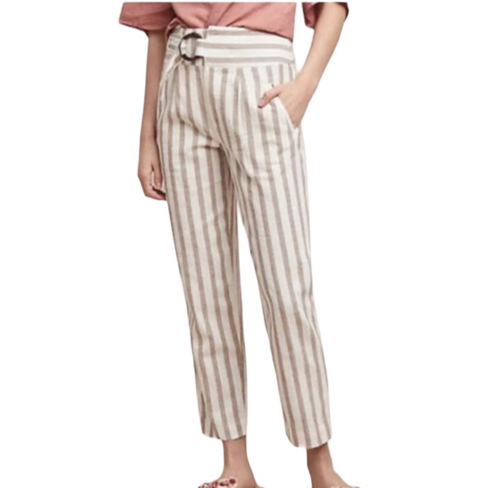 Antropology linen blend high waist striped pants